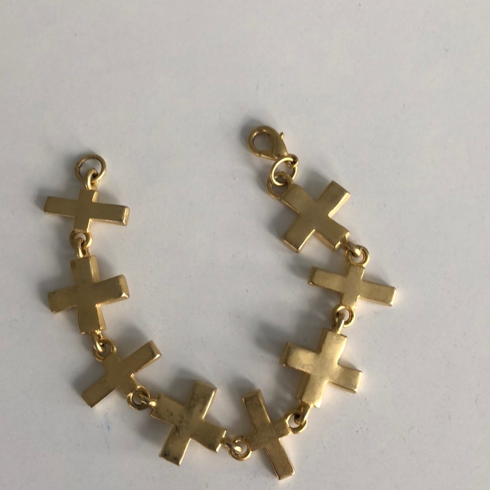 Brushed gold cross bracelet